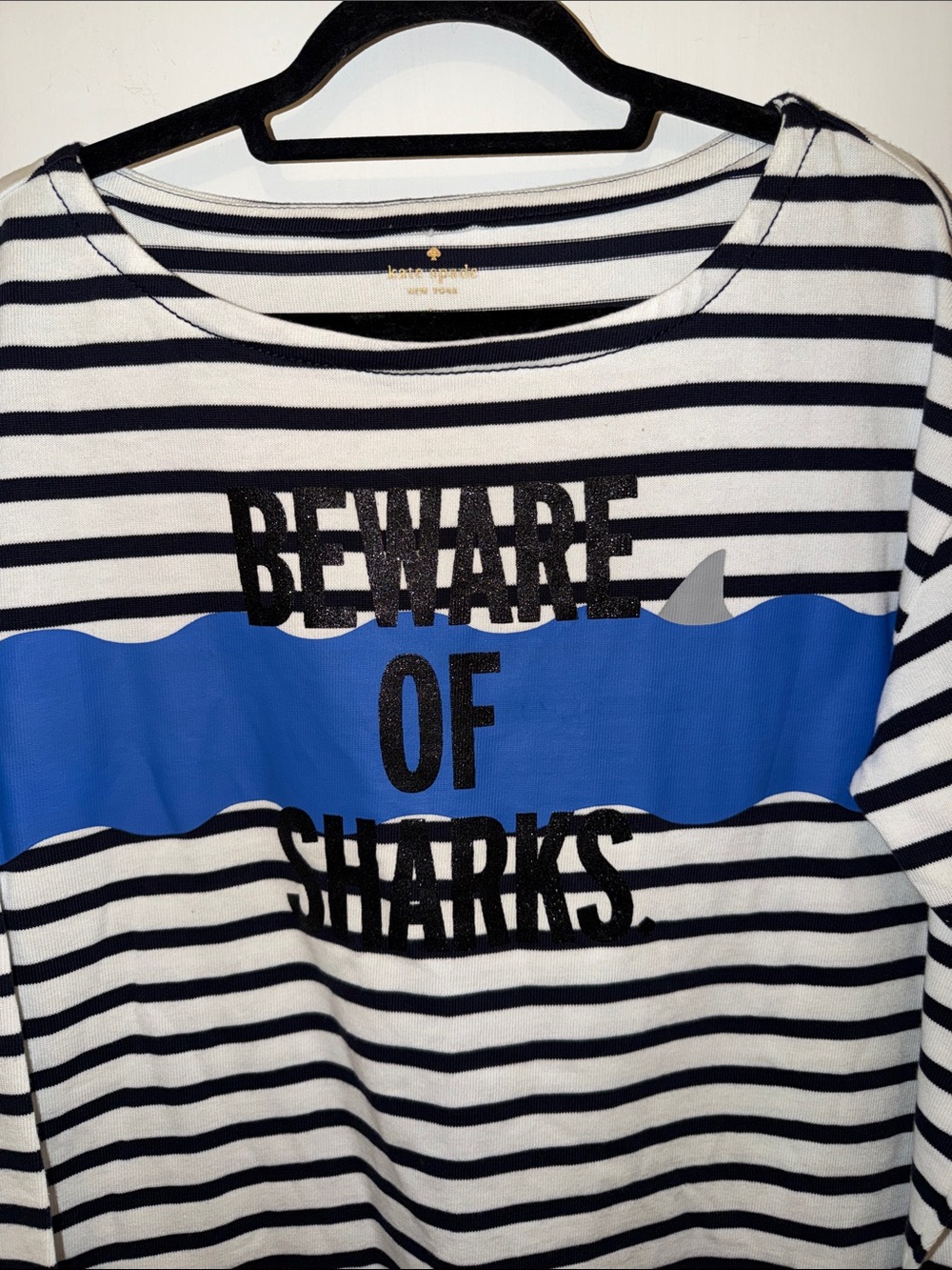 kate spade White & Navy Striped 'Beware of Sharks' Long Sleeve Tee - Picture 5 of 12